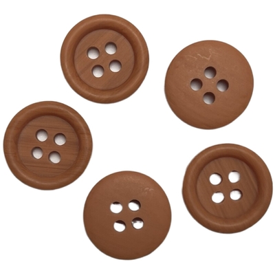 Faux Wood Polyester Buttons Empat Lubang 26L Warna Aprikot Bentuk Bulat Dengan Rim