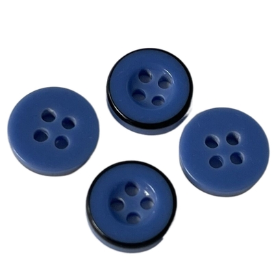 4 Lubang Tombol Resin Plastik 11mm Warna Bule Dengan Pelek Hitam Digunakan Untuk Menjahit